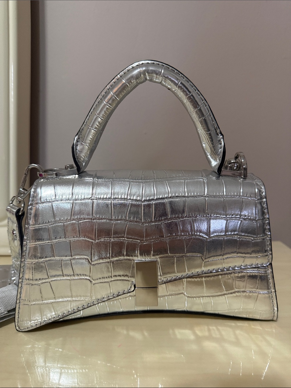 Aldo Silver Croc-Embossed Mini Top Handle Bag - Picture 4 of 4